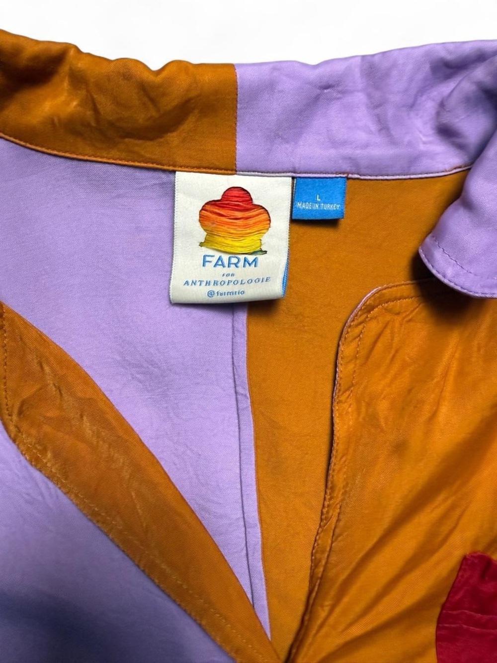 FARM Rio Colorblock Button-Up Blouse in Orange, Teal, Lavender & Red - Large - Picture 4 of 8